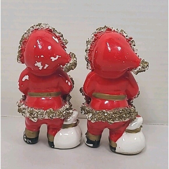2 Vintage Ceramic Spaghetti Santa Claus 4.5" Tall Christmas Figurines - Picture 6 of 9